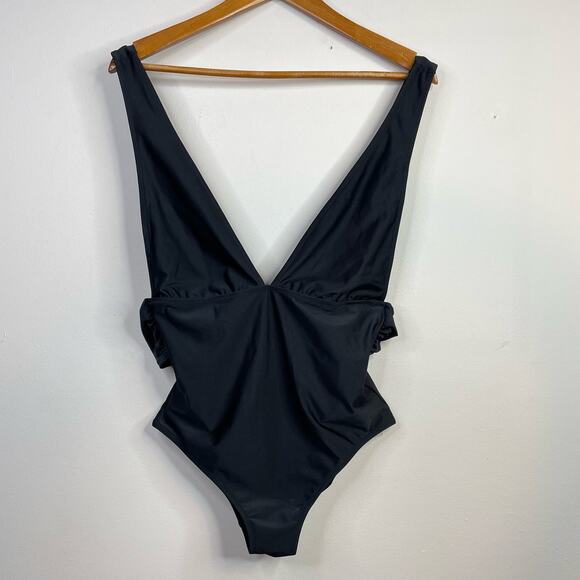Aerie Black Plunge One Piece Swimsuit Swim Bathing Suit womens S Long Tall - Picture 1 of 13